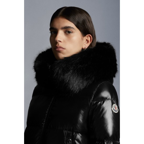 2022 Moncler Laiche Parka Short Down Jacket Women Fur Hooded Collar Down Puffer Coat Winter Outerwear Black