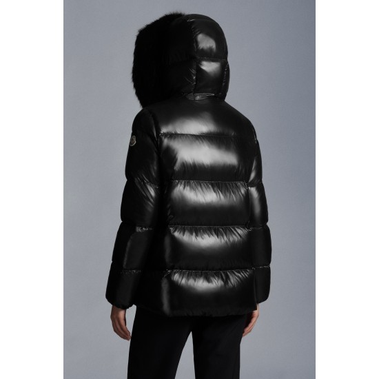 2022 Moncler Laiche Parka Short Down Jacket Women Fur Hooded Collar Down Puffer Coat Winter Outerwear Black