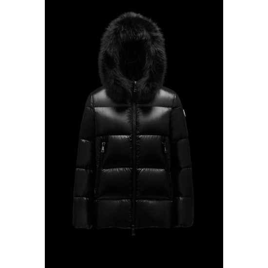 2022 Moncler Laiche Parka Short Down Jacket Women Fur Hooded Collar Down Puffer Coat Winter Outerwear Black