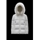 2022 Moncler Laiche Parka Short Down Jacket Women Fur Hooded Collar Down Puffer Coat Winter Outerwear Off White