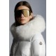 2022 Moncler Laiche Parka Short Down Jacket Women Fur Hooded Collar Down Puffer Coat Winter Outerwear Off White