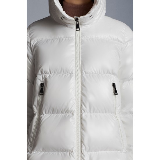 2022 Moncler Laiche Parka Short Down Jacket Women Fur Hooded Collar Down Puffer Coat Winter Outerwear Off White