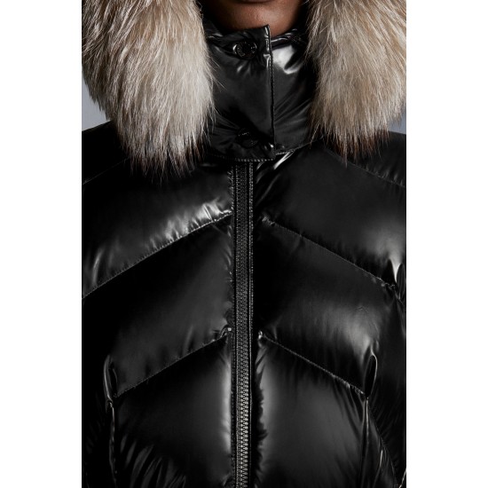 2022 Moncler Lalteron Parka Fur Collar Hooded Long Down Jacket Women Down Puffer Coat Winter Outerwear Black