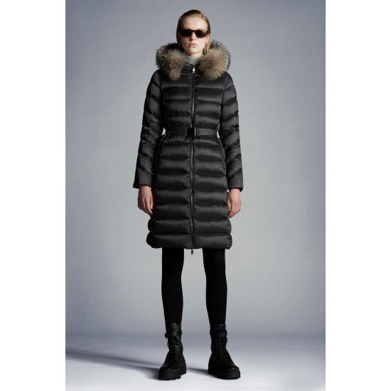 2022 Moncler Leersie Parka Fur Collar Long Down Jacket Women Down Puffer Coat Winter Outerwear Dark Gray