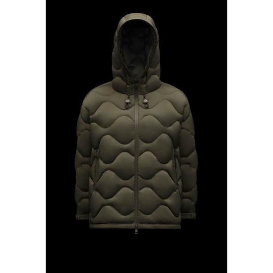 2022 Moncler Lepturus Parka Short Down Jacket Women Fur Hooded Collar Down Puffer Coat Winter Outerwear Army Green