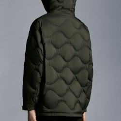 2022 Moncler Lepturus Parka Short Down Jacket Women Fur Hooded Collar Down Puffer Coat Winter Outerwear Army Green