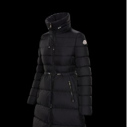 2022 Moncler Malban Parka Long Down Jacket Women Waist Down Puffer Coat Winter Outerwear Black