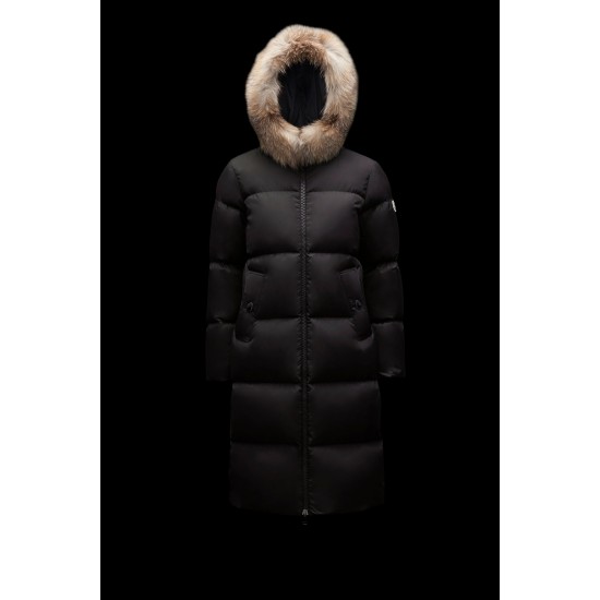 2022 Moncler Marrionnier Parka Fur Hooded Collar Long Down Jacket Women Down Puffer Coat Winter Outerwear Black