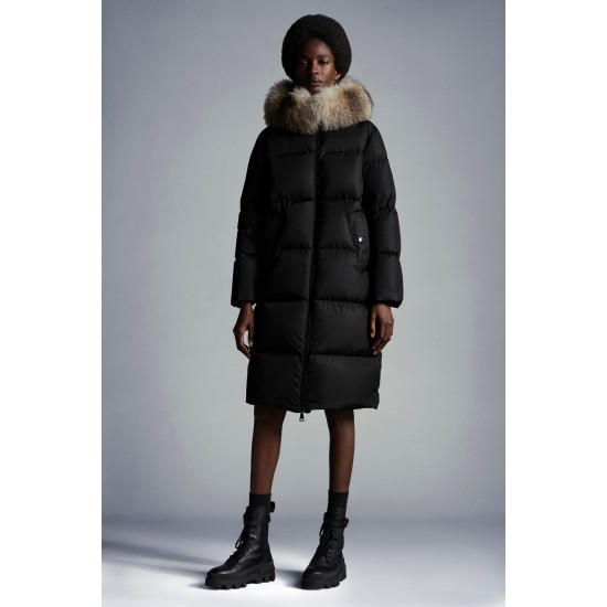 2022 Moncler Marrionnier Parka Fur Hooded Collar Long Down Jacket Women Down Puffer Coat Winter Outerwear Black