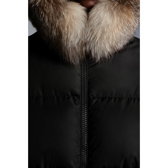 2022 Moncler Marrionnier Parka Fur Hooded Collar Long Down Jacket Women Down Puffer Coat Winter Outerwear Black