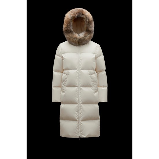 2022 Moncler Marrionnier Parka Hooded Long Down Jacket Women Down Puffer Coat Winter Outerwear Silk White