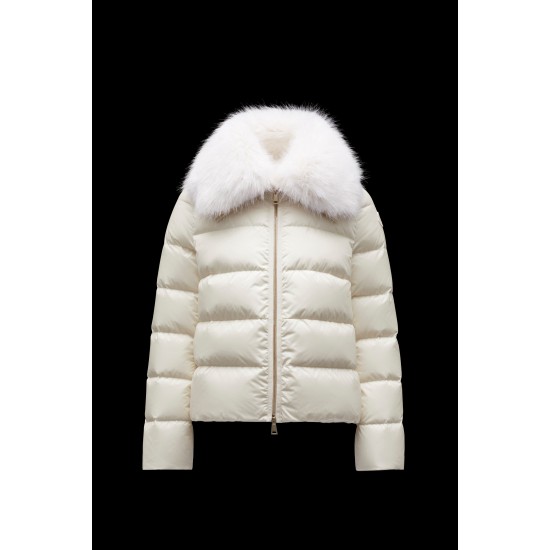 2022 Moncler Meaban Fur Collar Short Down Jacket Women Down Puffer Coat Winter Outerwear White