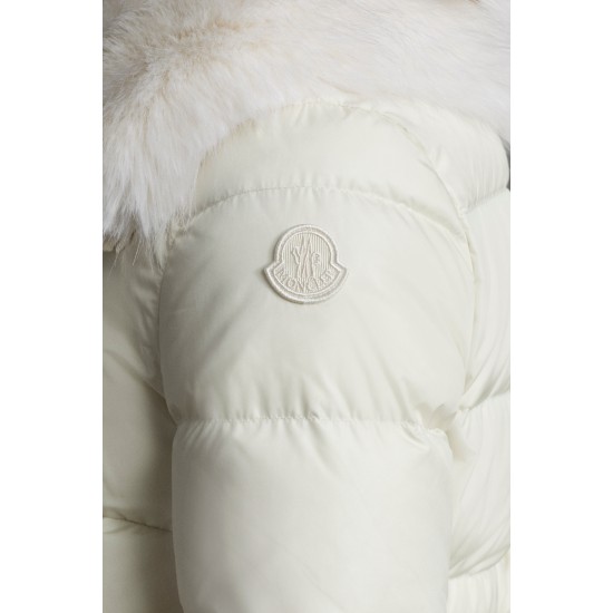 2022 Moncler Meaban Fur Collar Short Down Jacket Women Down Puffer Coat Winter Outerwear White