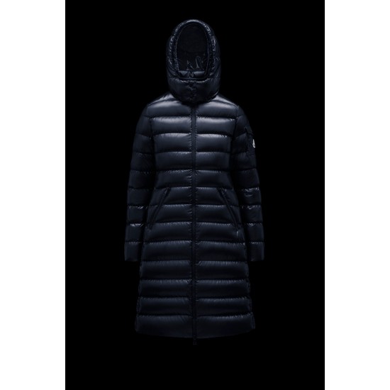 2022 Moncler Moka Hooded Long Down Jacket Women Down Puffer Coat Winter Outerwear Night Blue