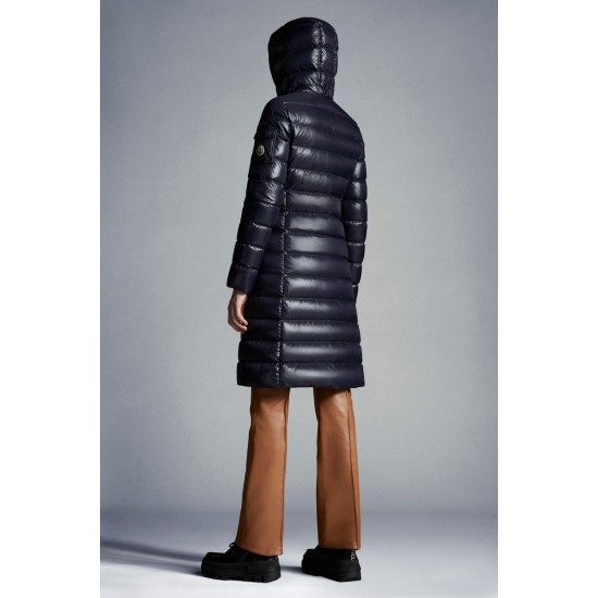 2022 Moncler Moka Hooded Long Down Jacket Women Down Puffer Coat Winter Outerwear Night Blue