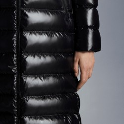 2022 Moncler Moka Parka Hooded Long Down Jacket Women Down Puffer Coat Winter Outerwear Black