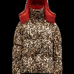 2022 Moncler Parana Short Down Jacket Women Down Puffer Coat Winter Outerwear Animal Print