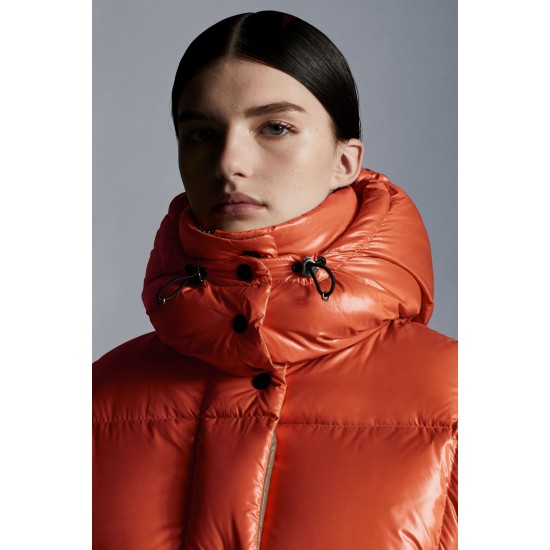 2022 Moncler Parana Short Down Jacket Women Down Puffer Coat Winter Outerwear Orange