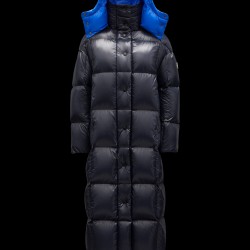 2022 Moncler Parnaiba Parka Long Down Jacket Women Hooded Down Puffer Coat Winter Outerwear Night Blue