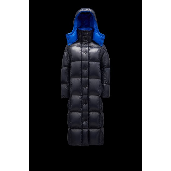 2022 Moncler Parnaiba Parka Long Down Jacket Women Hooded Down Puffer Coat Winter Outerwear Night Blue