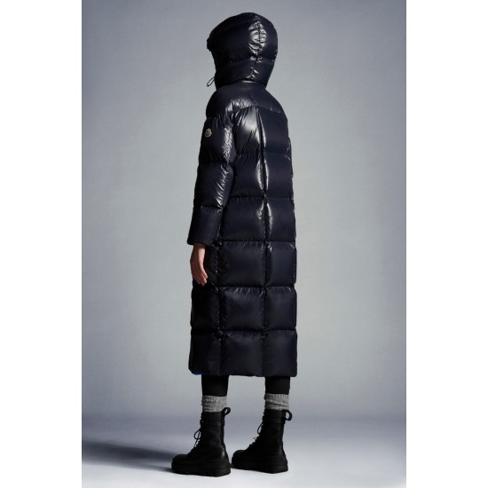 2022 Moncler Parnaiba Parka Long Down Jacket Women Hooded Down Puffer Coat Winter Outerwear Night Blue