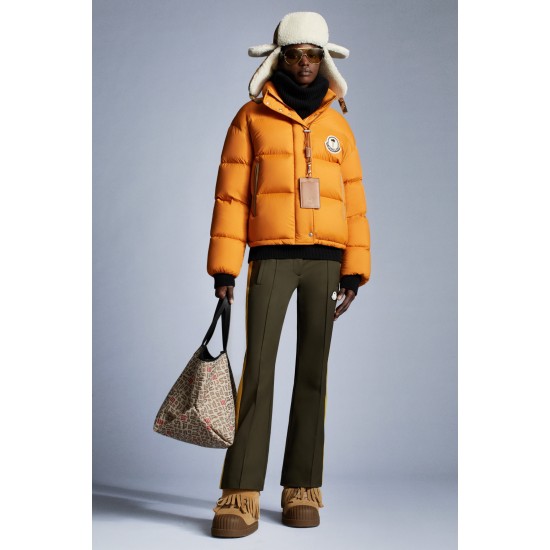 8 MONCLER PALM ANGELS Antora Short Down Jacket Womens Down Puffer Coat Winter Outerwear Orange