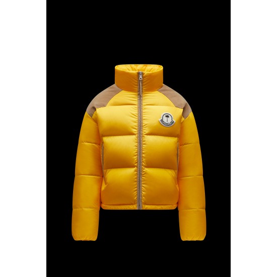 8 MONCLER PALM ANGELS Kelsey Short Down Jacket Womens Down Puffer Coat Winter Outerwear Mustard Yellow