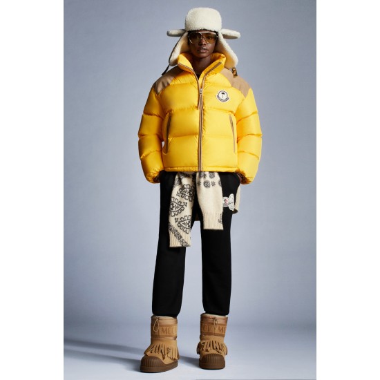 8 MONCLER PALM ANGELS Kelsey Short Down Jacket Womens Down Puffer Coat Winter Outerwear Mustard Yellow