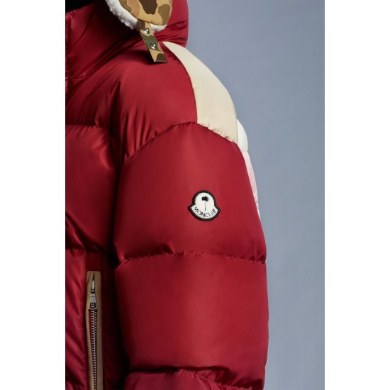 8 MONCLER PALM ANGELS Panamint Short Down Jacket Womens Down Puffer Coat Winter Outerwear Burgundy Red