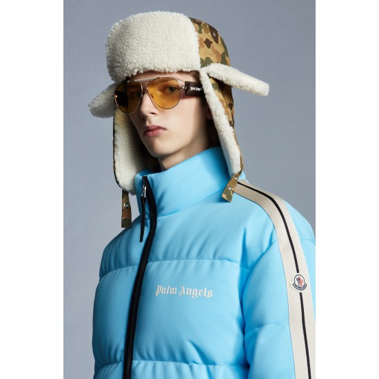 8 MONCLER PALM ANGELS Rodman Short Down Jacket Womens Down Puffer Coat Winter Outerwear Blue