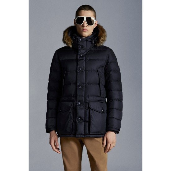 MONCLER Cluny Long Down Jacket Mens Hooded Puffer Down Coat Winter Outerwear Night Blue