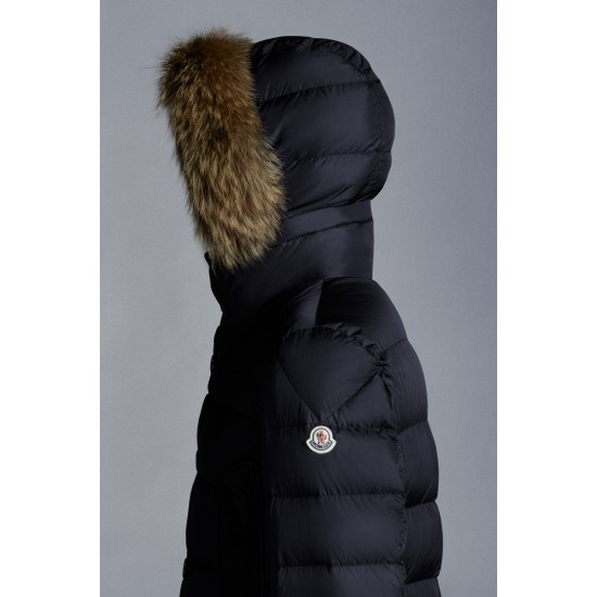 MONCLER Cluny Long Down Jacket Mens Hooded Puffer Down Coat Winter Outerwear Night Blue