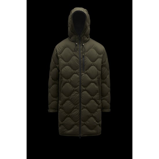 MONCLER Duvivier Long Down Jacket Mens Hooded Puffer Down Coat Winter Outerwear Army Green