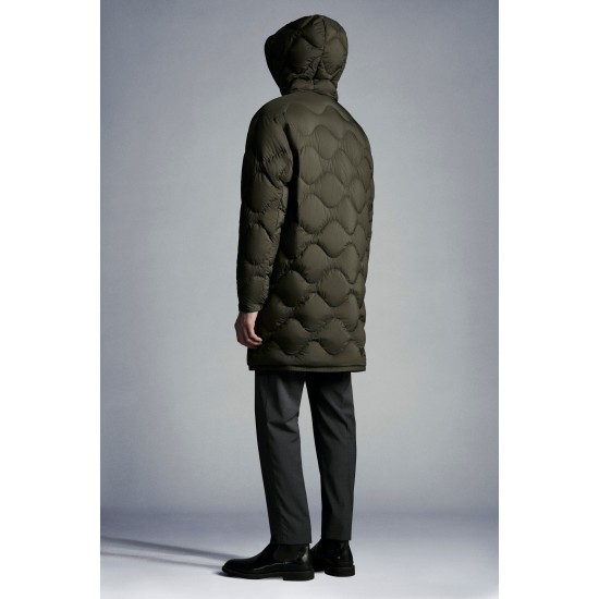 MONCLER Duvivier Long Down Jacket Mens Hooded Puffer Down Coat Winter Outerwear Army Green