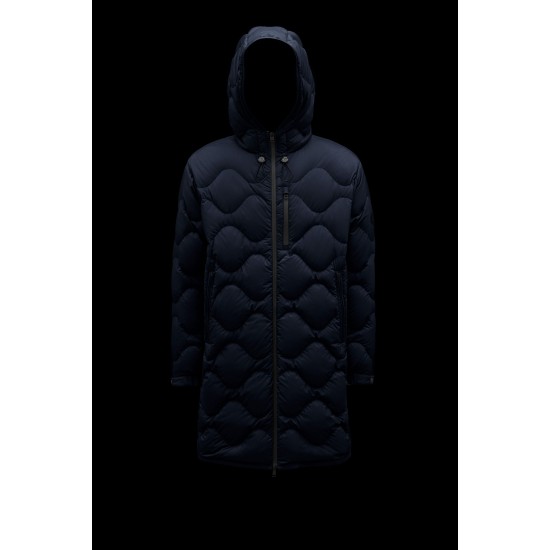 MONCLER Duvivier Long Down Jacket Mens Hooded Puffer Down Coat Winter Outerwear Night Blue