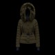 Moncler GRENOBLE Short Nylon Plain Logo Women Hooded Ski Down Jackets With Fur Collar Army Green