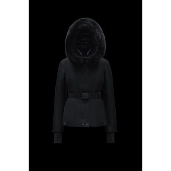 Moncler GRENOBLE Short Nylon Street Style Plain Ski Down Jackets With Fur Collar Black