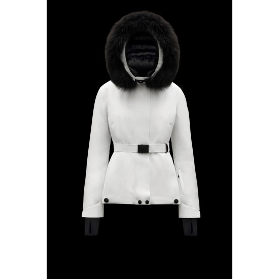 Moncler GRENOBLE Short Nylon Street Style Plain Ski Down Jackets With Fur Collar White