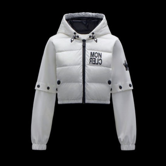 Moncler GRENOBLE Women Down Jackets Short Casual Style Nylon Long Sleeves Plain Logo Cropped White