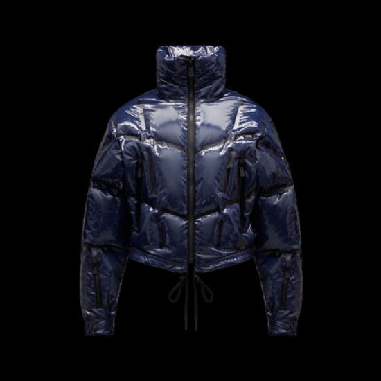 Moncler GRENOBLE Women Down Jackets Short Casual Style Nylon Long Sleeves Plain Logo Navy Blue