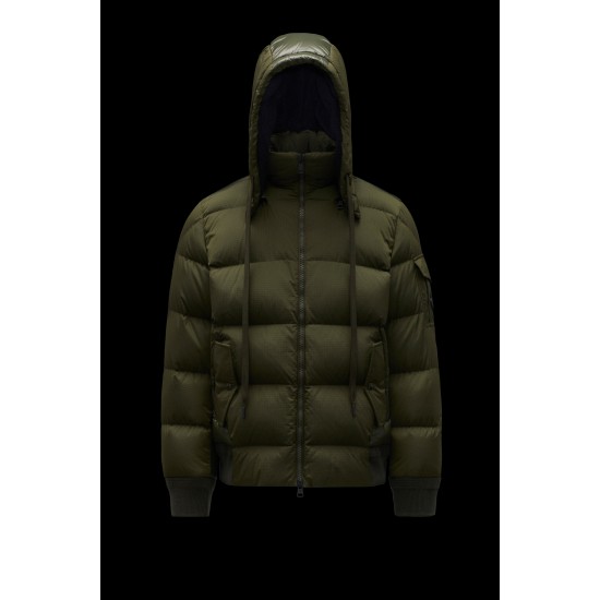 2022 Moncler Deschamps Short Down Jacket Mens Zip Up Hooded Down Puffer Coat Winter Outerwear Army Green