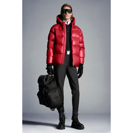 2022 Moncler Ecrins Short Down Jacket Mens Winter Hooded Puffer Down Coat Outerwear Scarlet Red