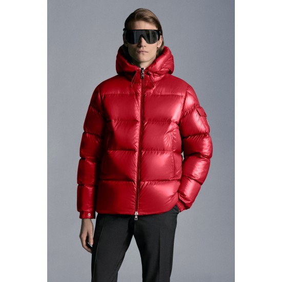 2022 Moncler Ecrins Short Down Jacket Mens Winter Hooded Puffer Down Coat Outerwear Scarlet Red