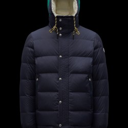 2022 Moncler Etievant Short Down Jacket Hooded Mens Down Puffer Coat Reversible Winter Outerwear Night Blue