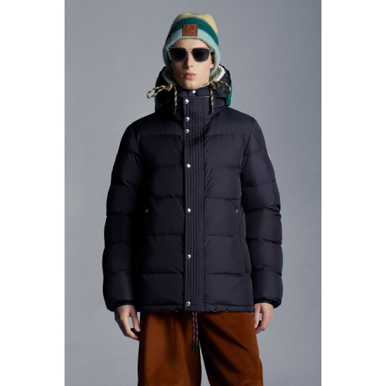 2022 Moncler Etievant Short Down Jacket Hooded Mens Down Puffer Coat Reversible Winter Outerwear Night Blue