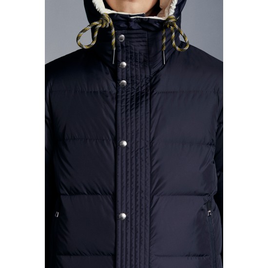 2022 Moncler Etievant Short Down Jacket Hooded Mens Down Puffer Coat Reversible Winter Outerwear Night Blue