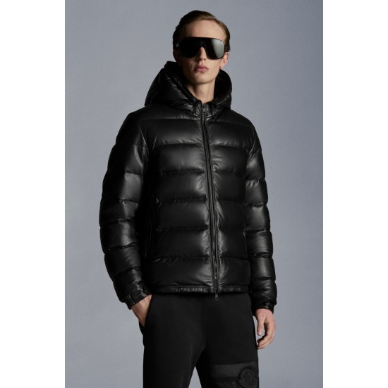 2022 Moncler Gebroulaz Padded Leather Puffer Jackets Short Down Jacket Mens Down Coat Winter Outerwear Black