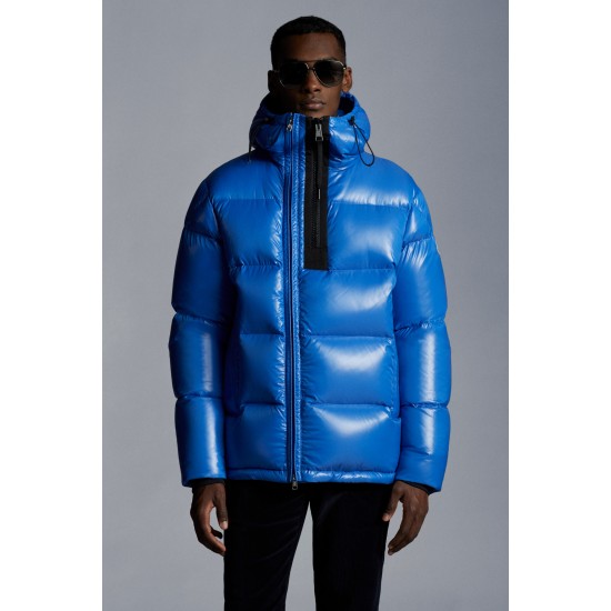 2022 Moncler Guitry Short Down Jacket Hooded Mens Down Puffer Coat Winter Outerwear Sky Blue