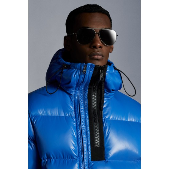 2022 Moncler Guitry Short Down Jacket Hooded Mens Down Puffer Coat Winter Outerwear Sky Blue