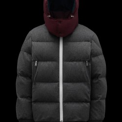 2022 Moncler Loeb Short Down Jacket Mens Winter Hooded Puffer Down Coat Outerwear Melange Medium Gray